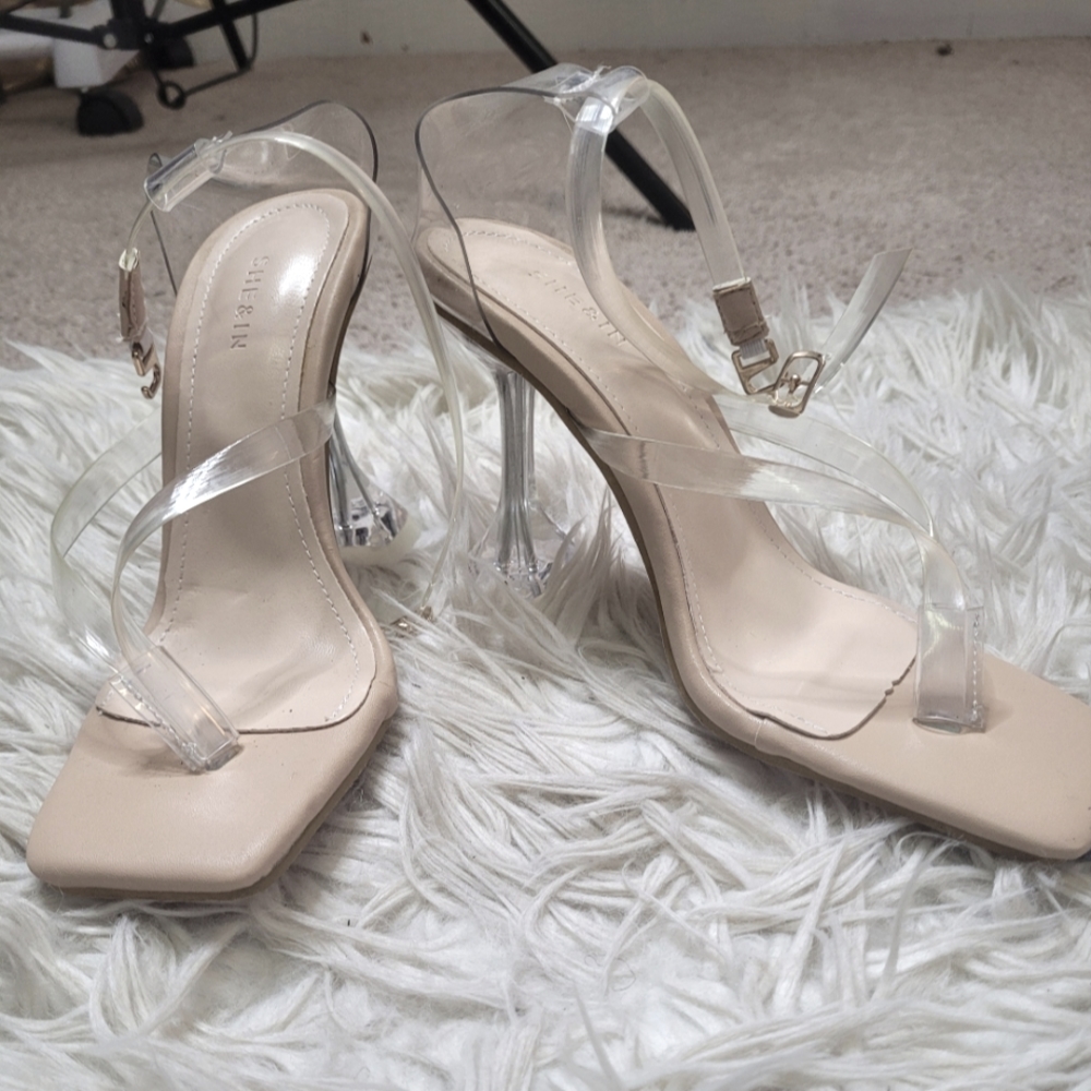 SHE&IN Sandal Clear Acrylic Strap Kitty Heel Women's Sz EUR36/US5.5 NWOT - Picture 3 of 9
